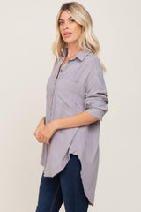 Grey Linen Fringe Button Down Top