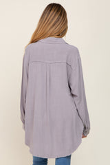 Grey Linen Fringe Button Down Maternity Top