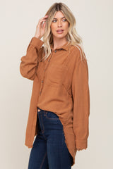 Camel Linen Fringe Button Down Top