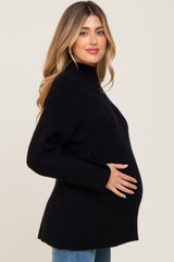 Black Rib Knit Mock Neck Maternity Sweater