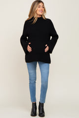 Black Rib Knit Mock Neck Maternity Sweater