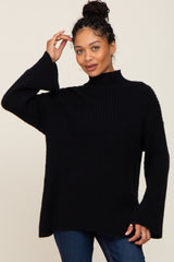 Black Rib Knit Mock Neck Maternity Sweater