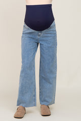 Blue Raw Hem Wide Leg Maternity Jeans