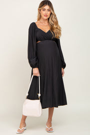 Black Side Cutout Long Sleeve Maternity Midi Dress