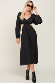 Black Side Cutout Long Sleeve Midi Dress