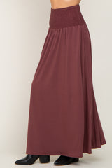 Burgundy Smocked High Waisted Maxi Skirt