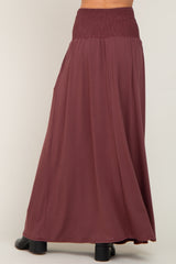 Burgundy Smocked High Waisted Maxi Skirt