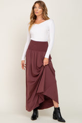 Burgundy Smocked High Waisted Maxi Skirt