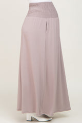 Taupe Smocked High Waisted Maternity Maxi Skirt