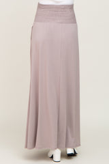 Taupe Smocked High Waisted Maternity Maxi Skirt