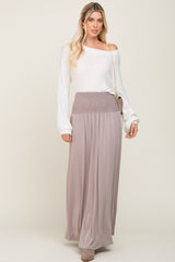 Taupe Smocked High Waisted Maternity Maxi Skirt