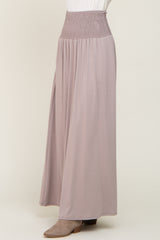 Taupe Smocked High Waisted Maxi Skirt