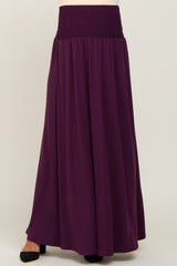 Plum Smocked High Waisted Maternity Maxi Skirt