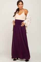 Plum Smocked High Waisted Maternity Maxi Skirt