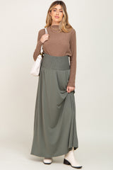 Olive Smocked High Waisted Maternity Maxi Skirt