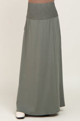 Olive Smocked High Waisted Maternity Maxi Skirt