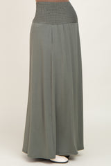 Olive Smocked High Waisted Maternity Maxi Skirt