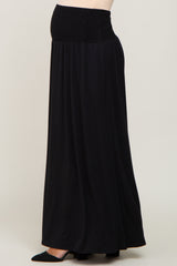 Black Smocked High Waisted Maternity Maxi Skirt