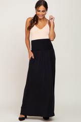 Black Smocked High Waisted Maternity Maxi Skirt