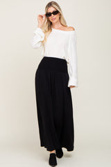 Black Smocked High Waisted Maternity Maxi Skirt