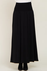 Black Smocked High Waisted Maxi Dress