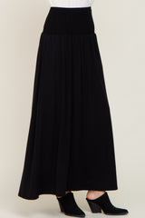 Black Smocked High Waisted Maxi Dress