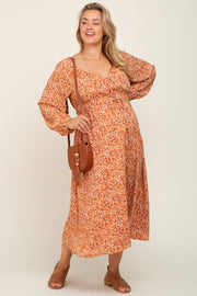 Rust Floral Front Tie Maternity Plus Midi Dress