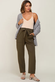 Olive Paper Bag Waist Cropped Maternity Pants