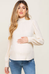 Ivory Velvet Pleated Mock Neck Maternity Blouse