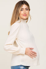 Ivory Velvet Pleated Mock Neck Maternity Blouse