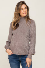 Mocha Velvet Pleated Mock Neck Maternity Blouse