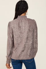 Mocha Velvet Pleated Mock Neck Blouse