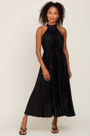 Black Pleated Halter Dress