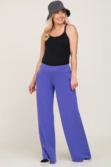 Purple Wide Leg Fray Hem Maternity Sweatpants