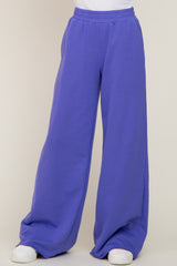 Purple Wide Leg Fray Hem Sweatpants