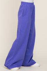 Purple Wide Leg Fray Hem Sweatpants