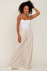 Beige Wide Leg Fray Hem Maternity Sweatpants