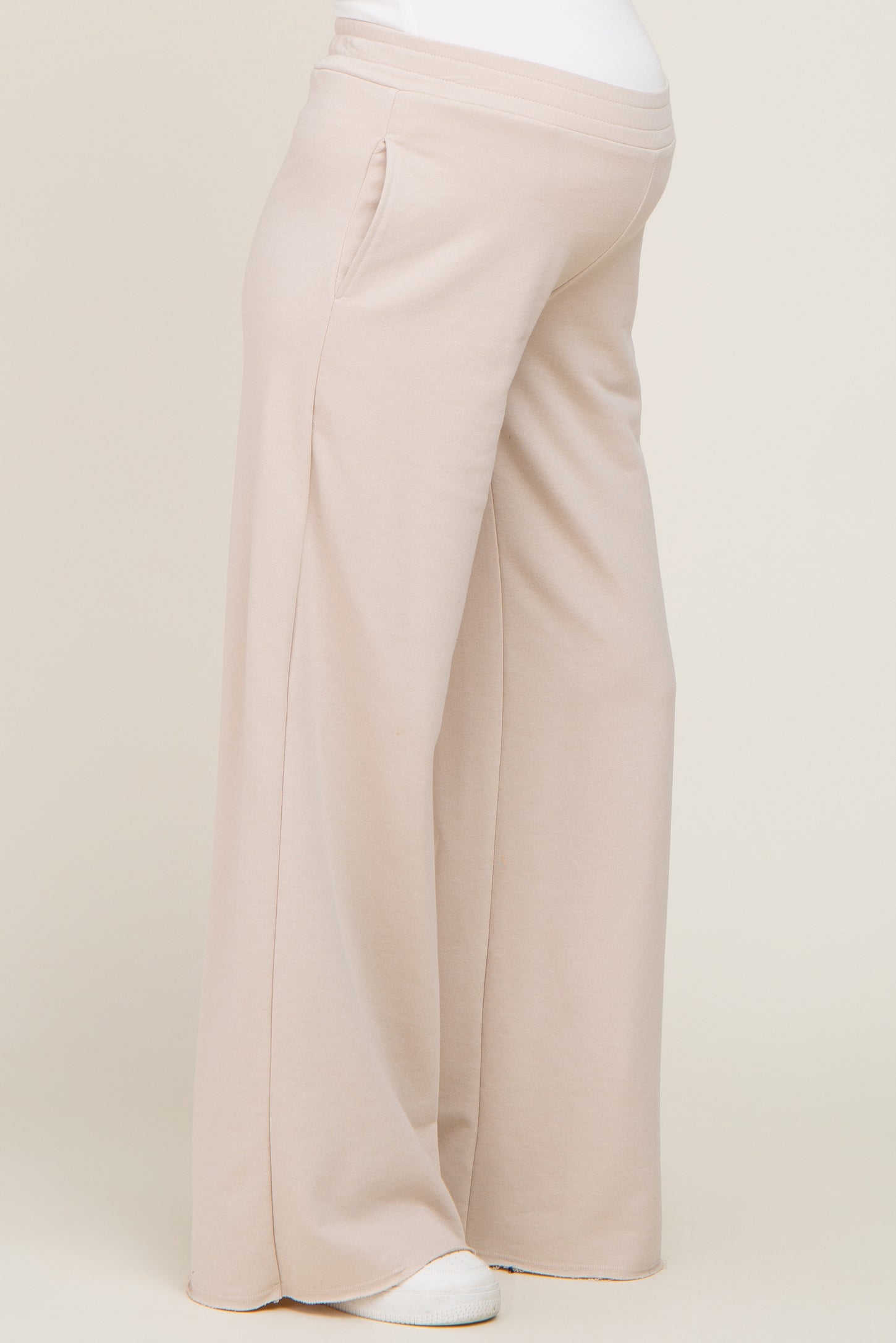 Beige Soft Fleece Wide Leg Maternity Lounge Pants– PinkBlush