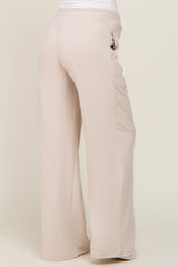 Beige Wide Leg Fray Hem Maternity Sweatpants