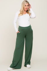 Forest Green Wide Leg Fray Hem Maternity Sweatpants