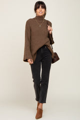 Brown Rib Knit Mock Neck Sweater