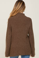 Brown Rib Knit Mock Neck Maternity Sweater