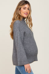 Grey Rib Knit Mock Neck Maternity Sweater