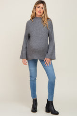 Grey Rib Knit Mock Neck Maternity Sweater