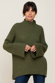 Olive Rib Knit Mock Neck Sweater