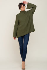 Olive Rib Knit Mock Neck Sweater