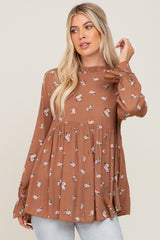 Rust Floral Ruffle Accent Maternity Babydoll Top