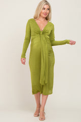 Green Draped Deep V-Neck Maternity Maxi Dress