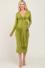 Green Draped Deep V-Neck Maternity Maxi Dress