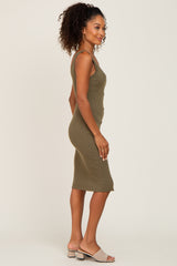 Olive Button Accent Knit Dress